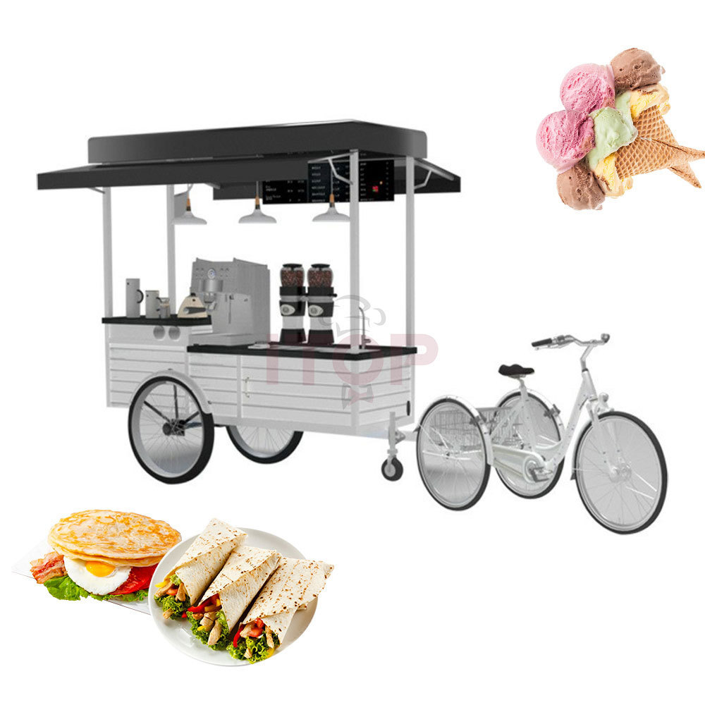 3 wheel Cargo Bike Street Food Delivery Bike Crepe Trailer High Standard Ice Cream Coffee Push Cart With Display Freezer