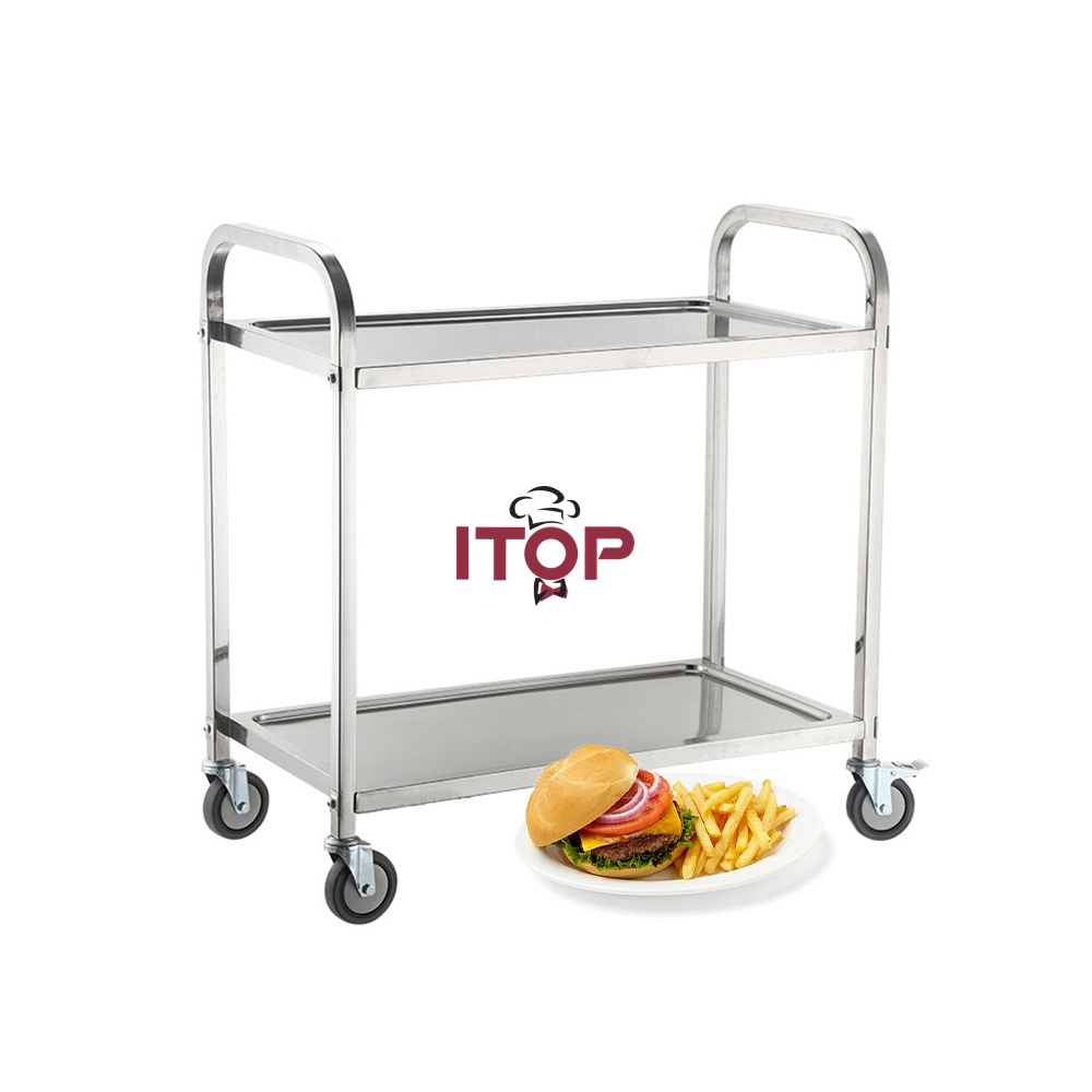 Food Catering Service Transport Trolley Work Table with Wheel Stainless Steel Restaurant Kitchen Cart