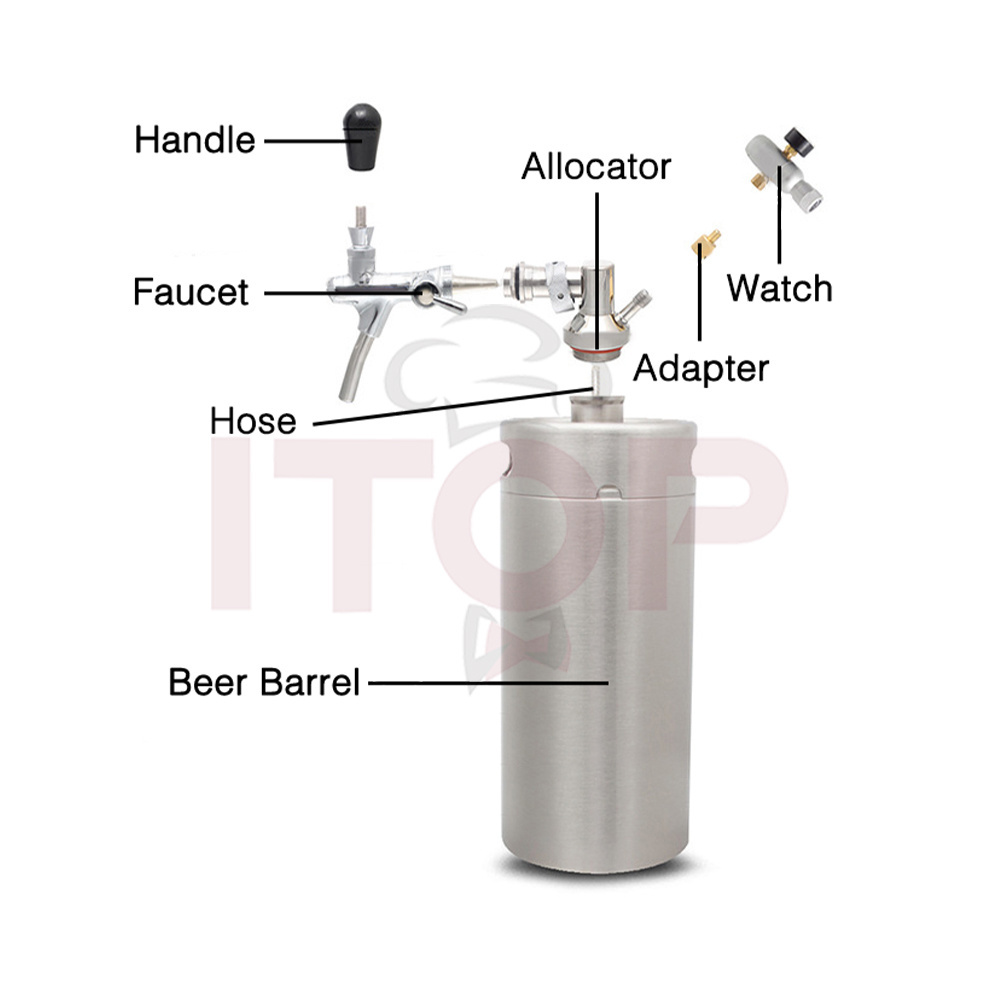 2L Homebrew  Mini Keg Dispenser Mini Soda Coffee Homebrew Brewery Portable Adjustable Beer Keg