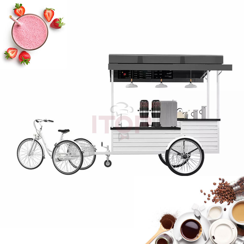 3 wheel Cargo Bike Street Food Delivery Bike Crepe Trailer High Standard Ice Cream Coffee Push Cart With Display Freezer