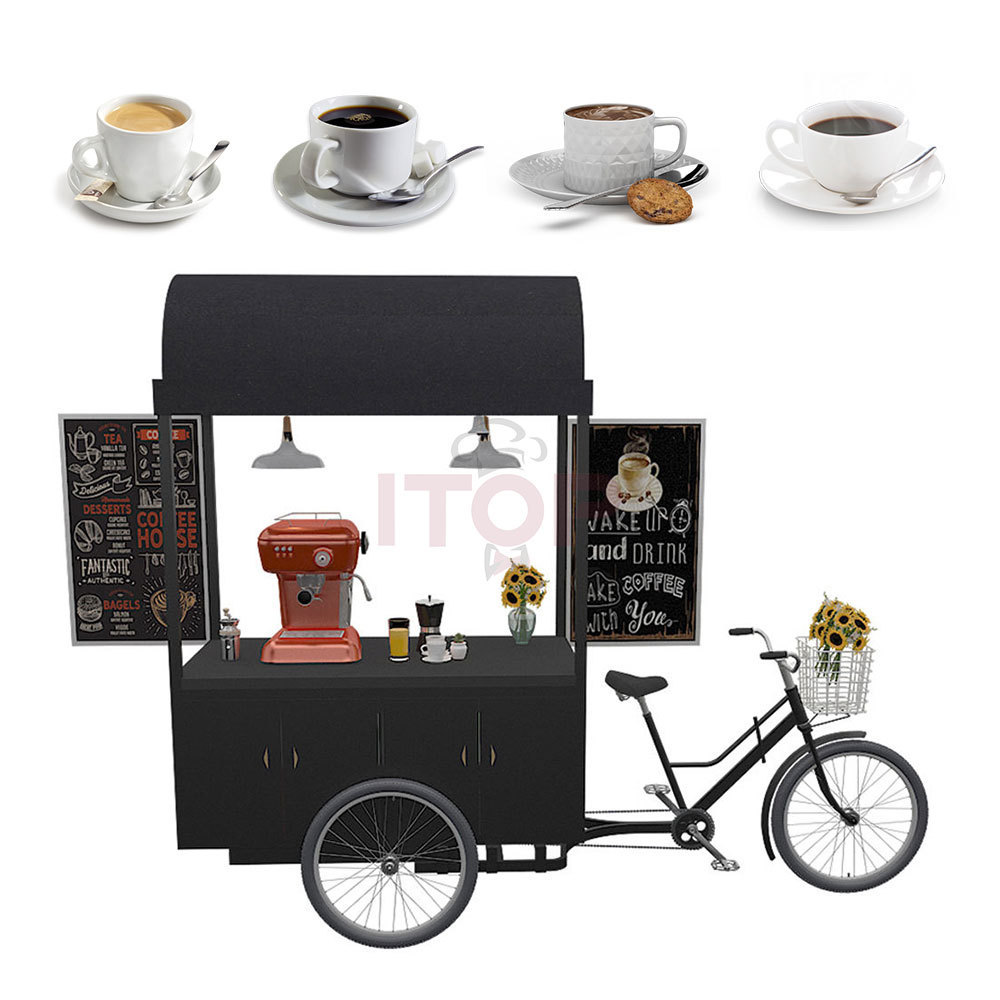 Electric Freezer Trcicyle Mobile Cold Drink Trailer Cart Modern Coffee Bike Customized Mobile Sales Carts