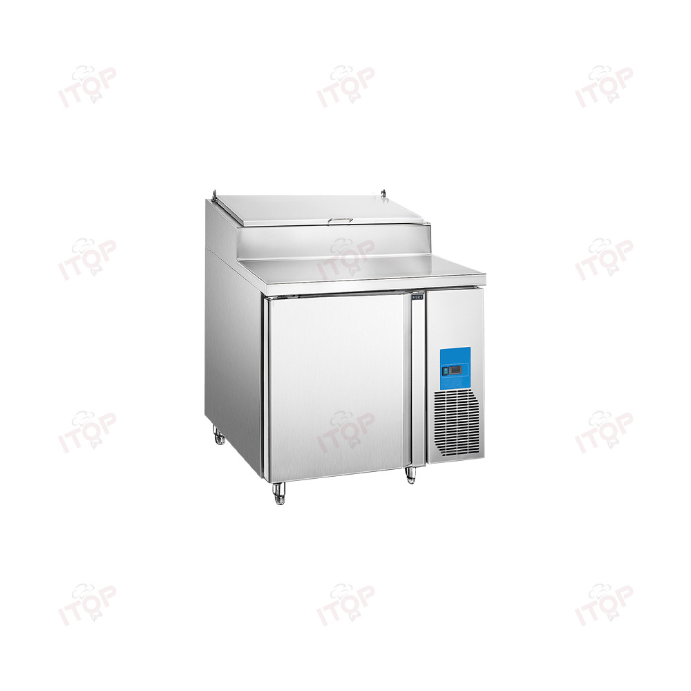 Commercial Restaurant Workbench Fridge 2400 Mm Length Work Table 3 Door Pizza Prep Counter Salad Bar Table