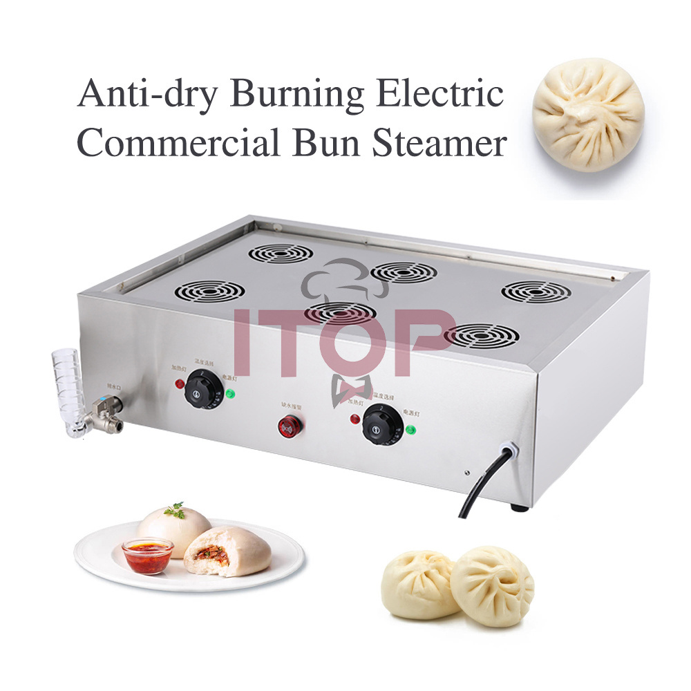 220V/50Hz-60Hz Counter Top Dim Sum Steamer Electric Six-Hole Chinese Bun Steamer 5kw Dessert Steamer