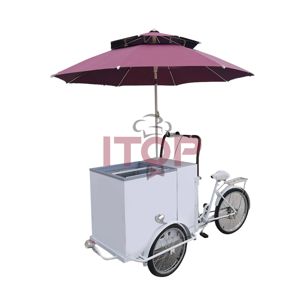 ITOP Carrello per alimenti 3 Wheel Tricycle Ice Cream Bike Street Mobile Ice Cream Cart For Sale With Umbrella