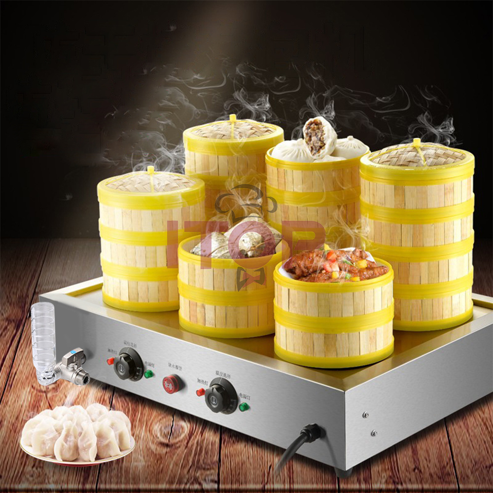 High Quality 4 Holes Electric Steam Bun Machine Bao Dimsum Bun Steamer with Glass  Four-hole Dimsum Sweet Corn Bun Steamer