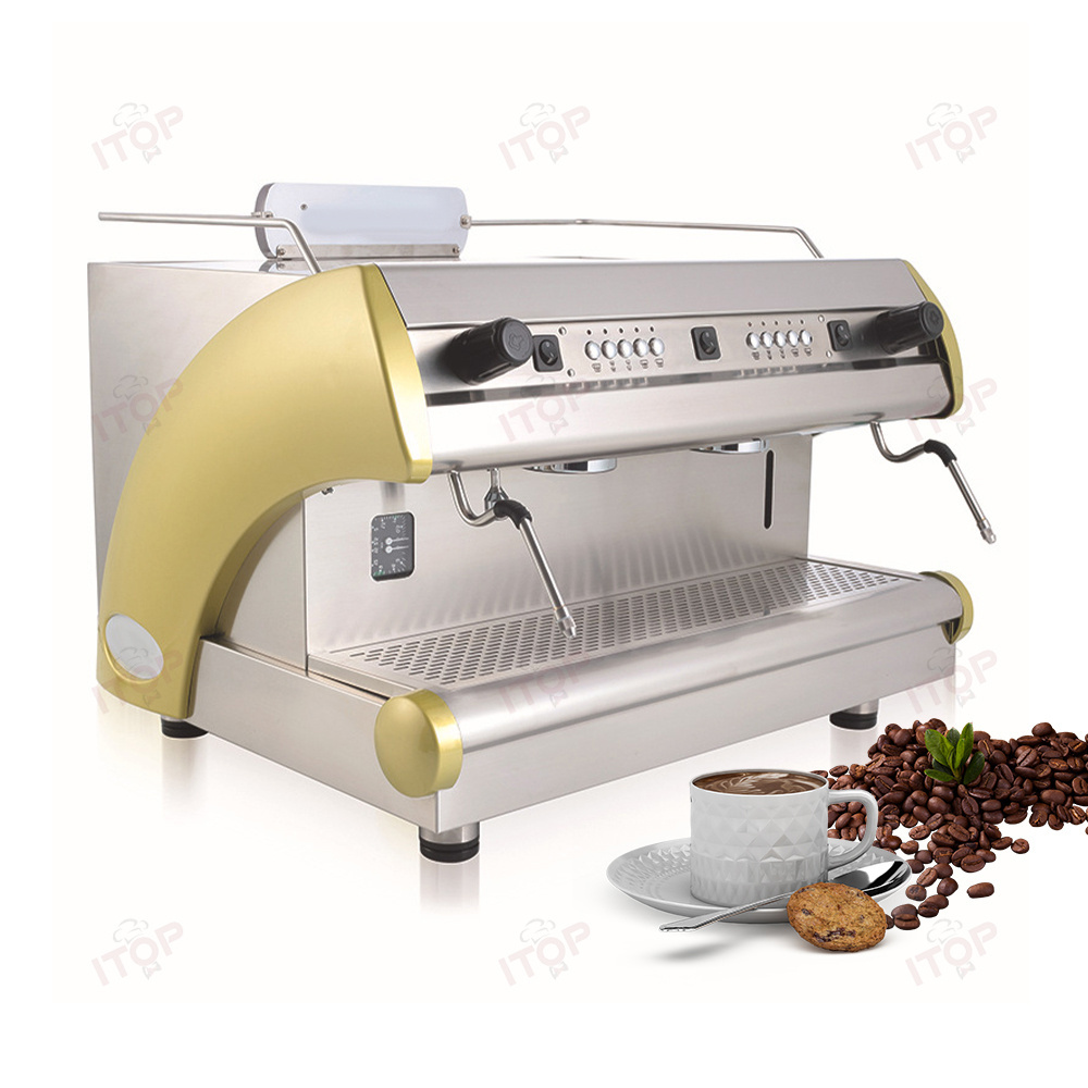 Commercial Back White Golden Custom Logo Rotary pump Double Group Machine Coffee Maker