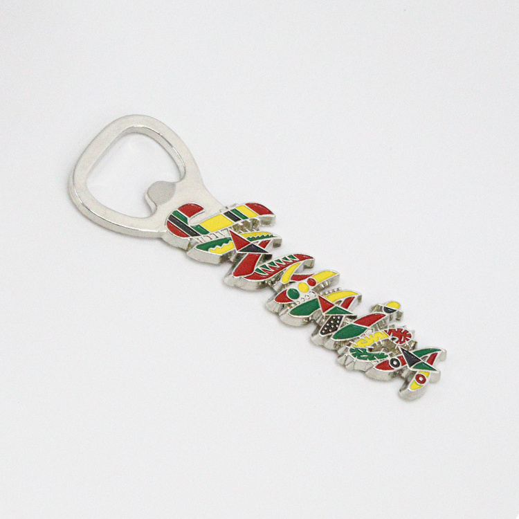 High Quality Custom Jamaica Guiltar Shape Metal Fridge Magnet with Bottle Opener Promotional Beach Souvenirs Keyring Accessories