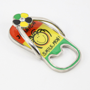 Hot Selling Jamaica 3D Metal Slipper Souvenir Custom Fridge Magnet with Bottle Opener magnetic sticker fridge magnet as gifts