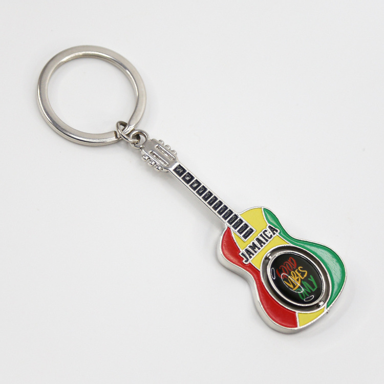 Travelpro Creative Custom Logo Metal Guitar Styling keychain with Jamaica Style Design for Tourist Keyring Accessories Souvenirs