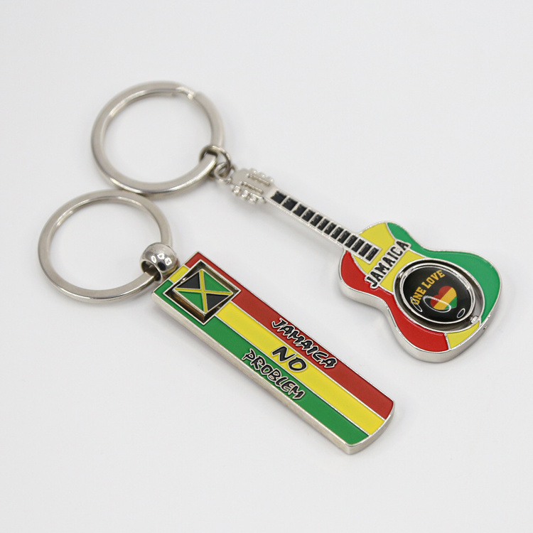 Travelpro Creative Custom Logo Metal Guitar Styling keychain with Jamaica Style Design for Tourist Keyring Accessories Souvenirs