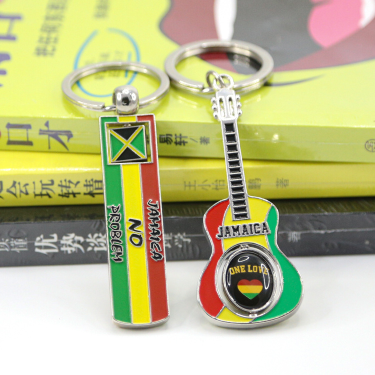 Travelpro Creative Custom Logo Metal Guitar Styling keychain with Jamaica Style Design for Tourist Keyring Accessories Souvenirs