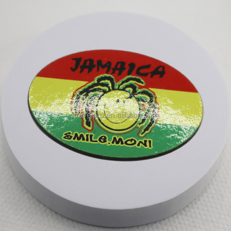 Travelpro Customized Souvenirs Wood Mdf Fridge Magnet with Jamaica Design and Logo Round Personalized magnets for Refrigerator