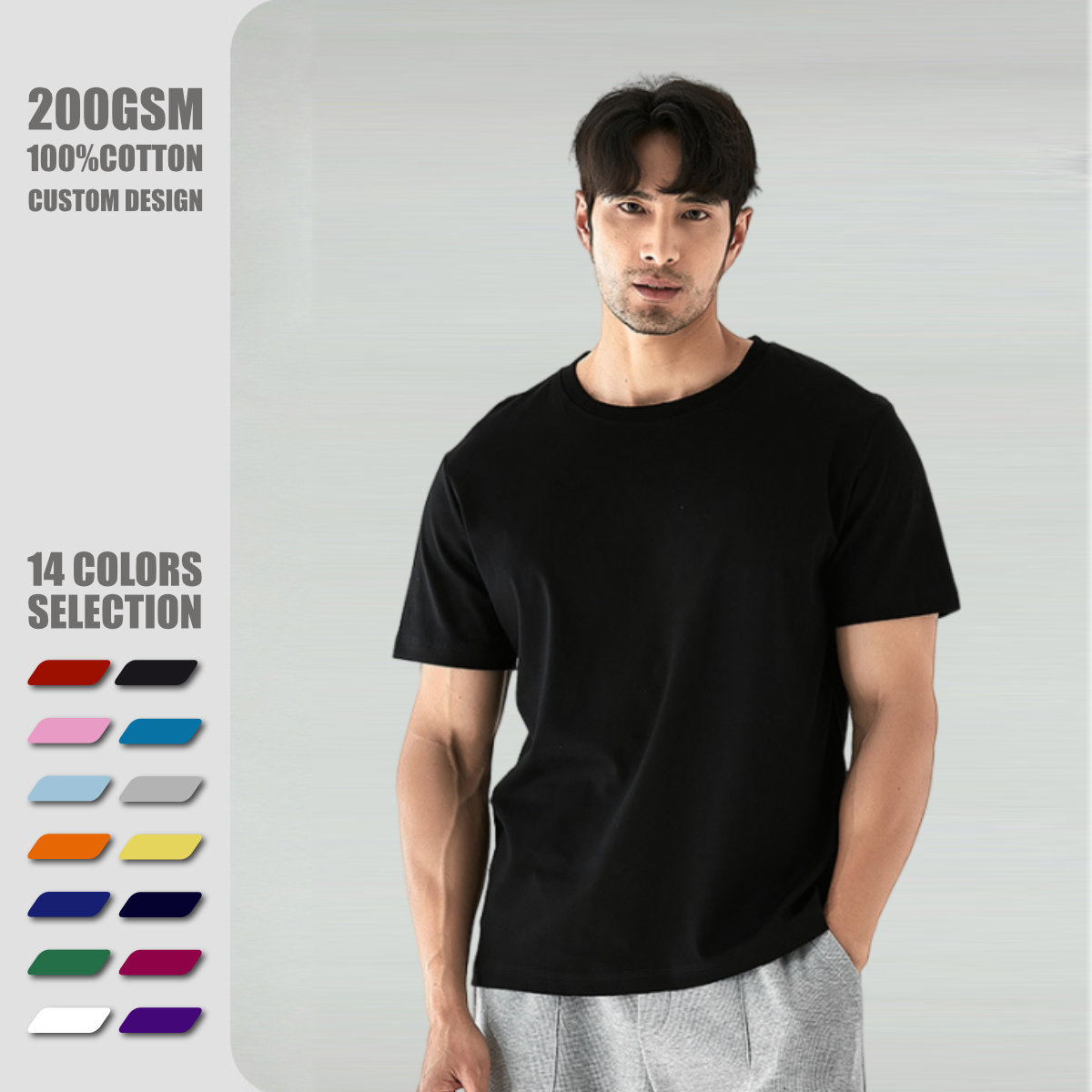 Custom logo design 200GSM 100% cotton high quality men's Tshirt