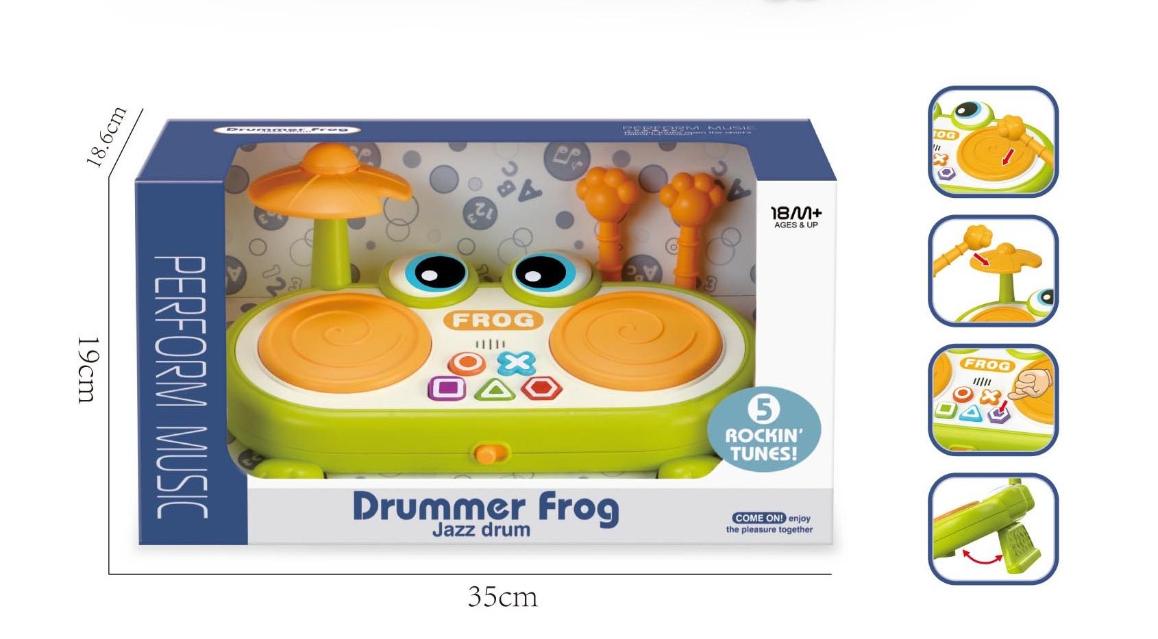 ITTL new arrival plastic kids green mustard frog jazz drum