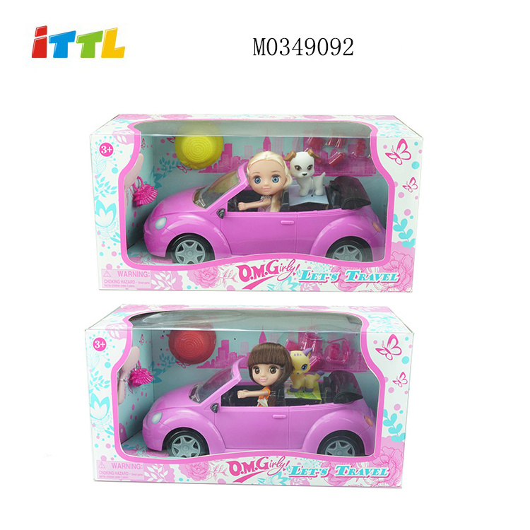 Hot sale 6.5inch fashion girl ride on car doll toy set for kids birthday gift