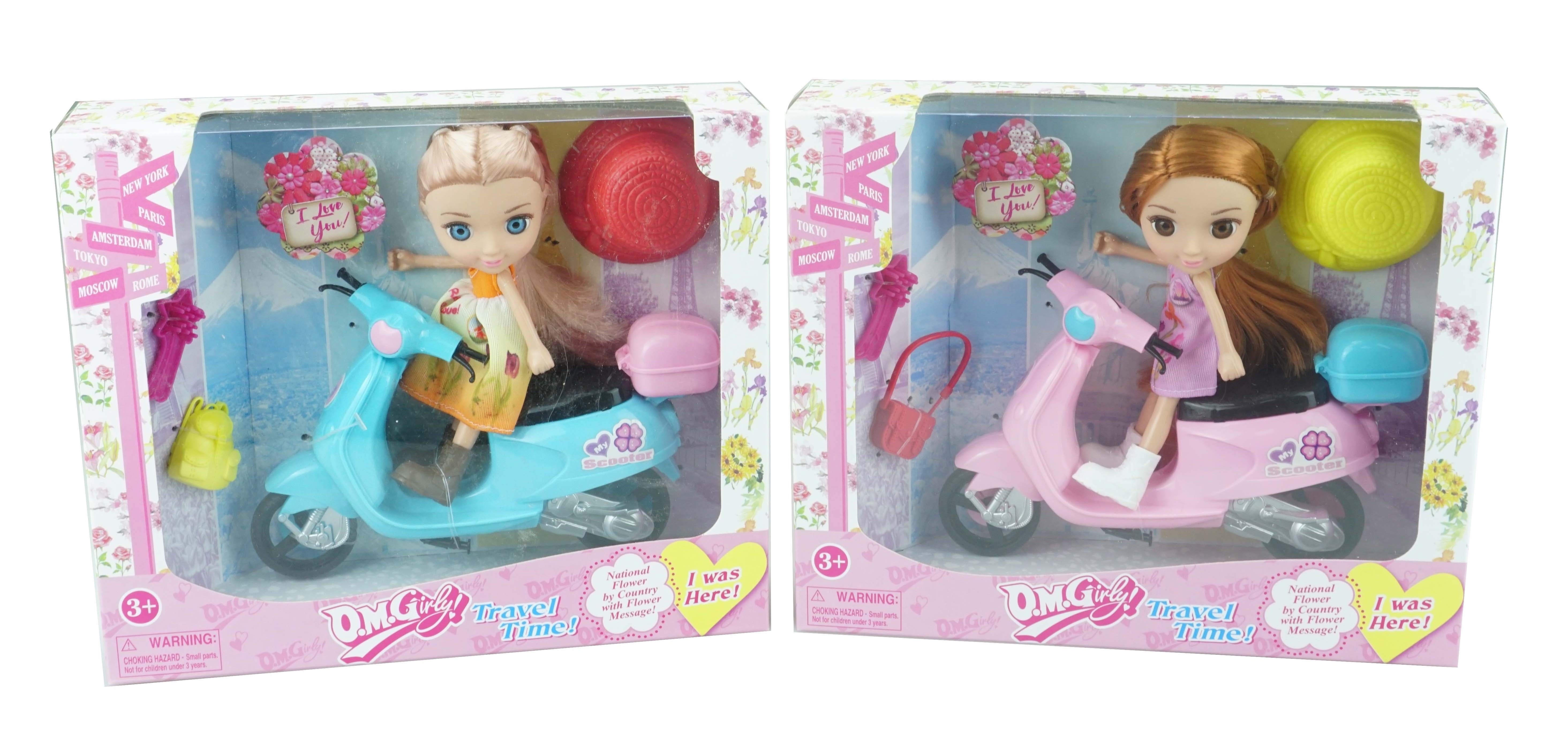 Hot sale 6.5inch fashion girl ride on car doll toy set for kids birthday gift