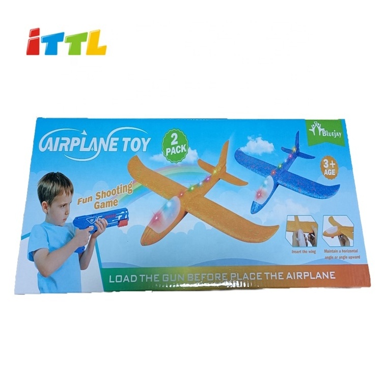 ITTL 35cm non-toxic catapult gun airplane toy with 3 colors EVA foam planes and full lights plane shooter toy for kids