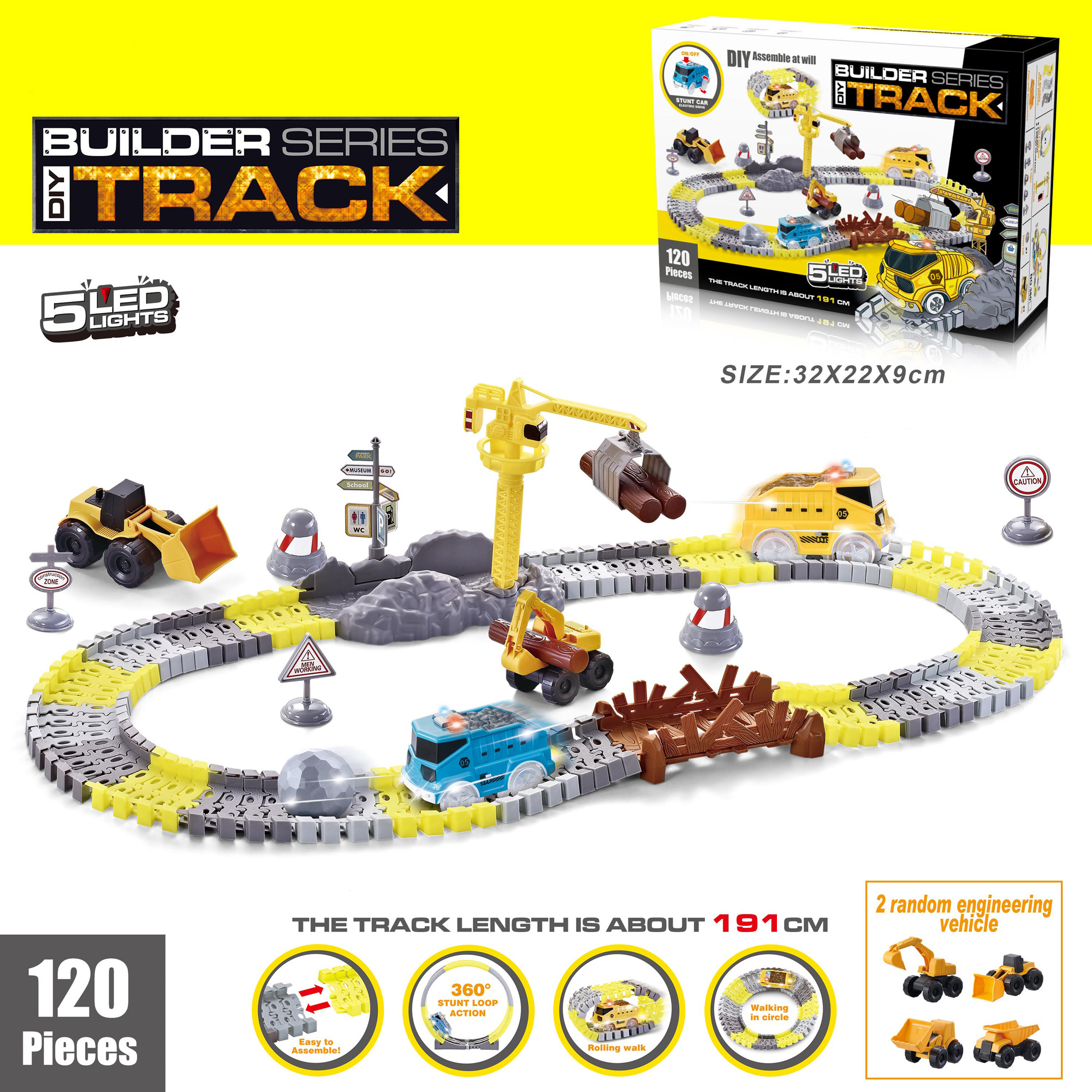 ITTL 297PCS 435CM battery operated DIY electric rotating Slot Toy Race Track with 5pcs cars for kids