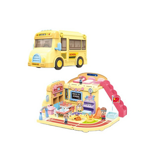 ITTL Assembled lovely bus role pretend play educational toys toddlers mini scene school bus toy