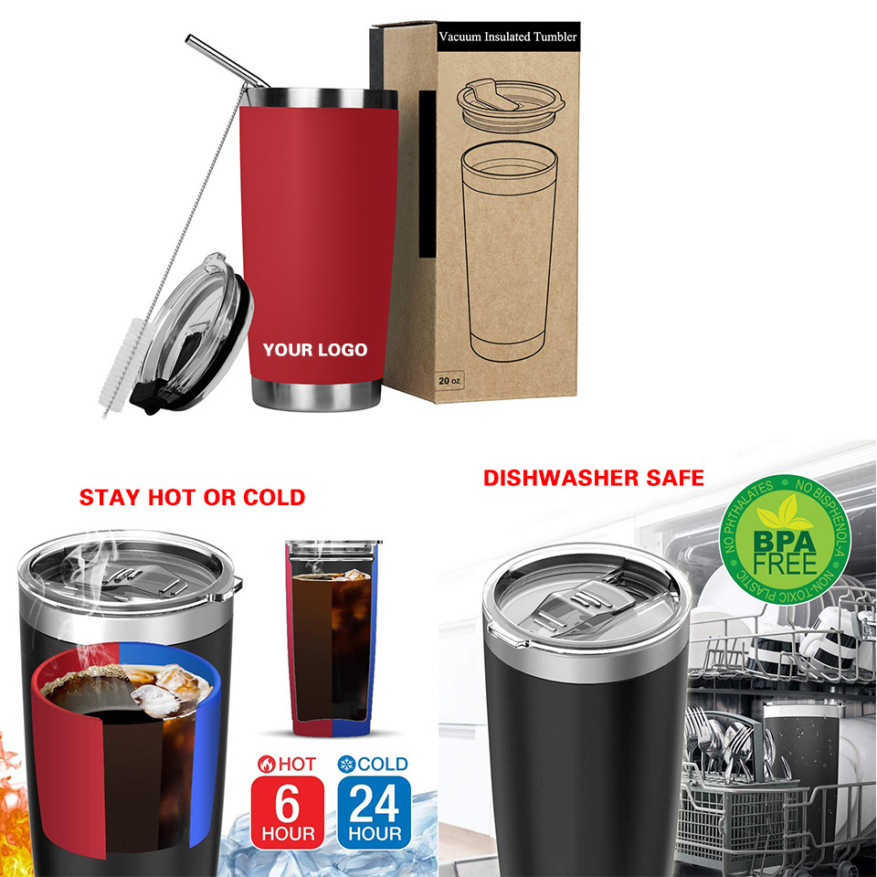 Insulated Stainless Steel 20 Oz Travel Beverage Tumbler Coffee Wine Cup Mug