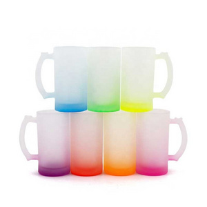 Wholesale Custom 16oz  Colorful Frosted Cup Sublimation Glass Beer Mug With Handle