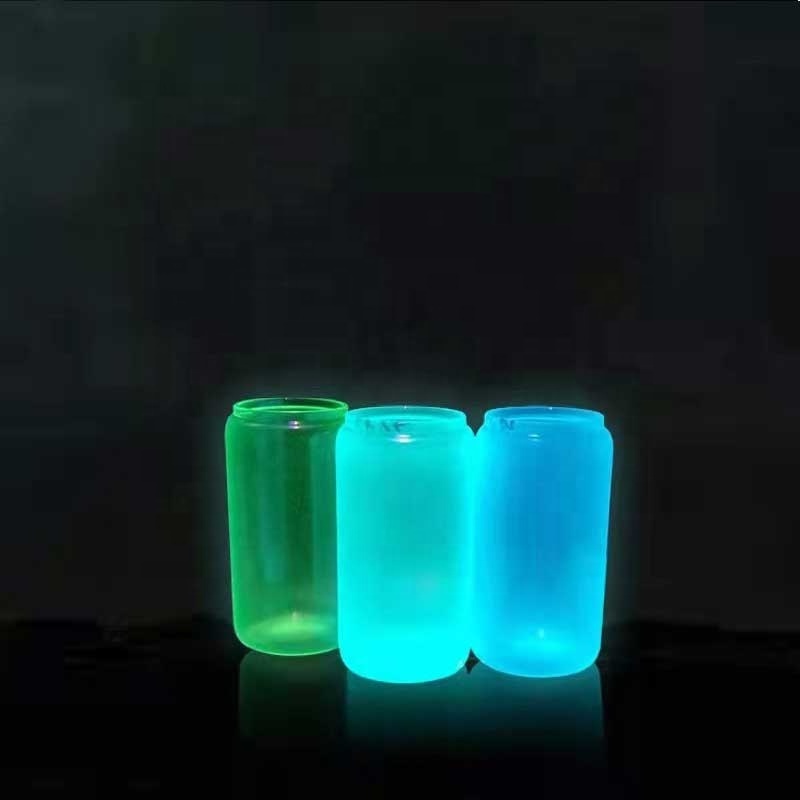 Hot Sale Glow in the dark sublimation glass beer can tumbler with bamboo lid and straw