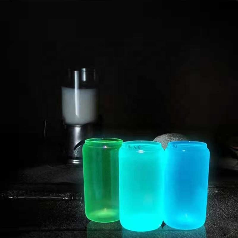 Hot Sale Glow in the dark sublimation glass beer can tumbler with bamboo lid and straw