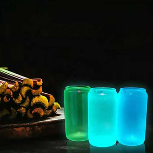 Hot Sale Glow in the dark sublimation glass beer can tumbler with bamboo lid and straw