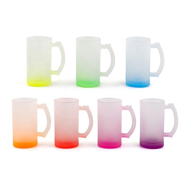 Wholesale Custom 16oz  Colorful Frosted Cup Sublimation Glass Beer Mug With Handle