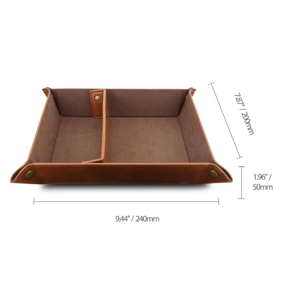 PU Leather Snap Bedside Nightstand Desktop Dresser Organizer Jewelry Catchall Valet Tray for Key Coin Change Phone Wallet Watch