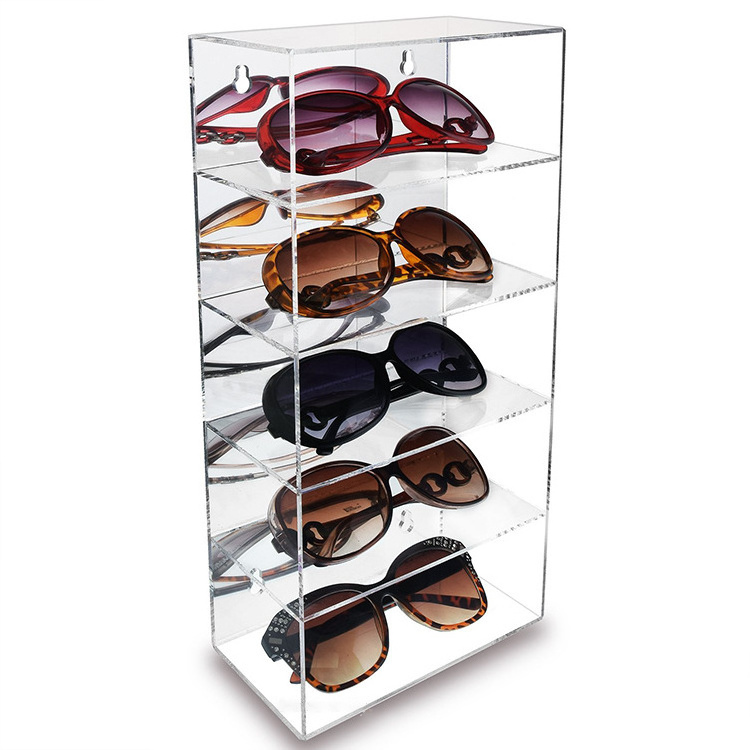 Wall Mounted Acrylic Eyewear Display 5 Shelf Sunglasses Eyewear Display Sunglasses Holder For Wall