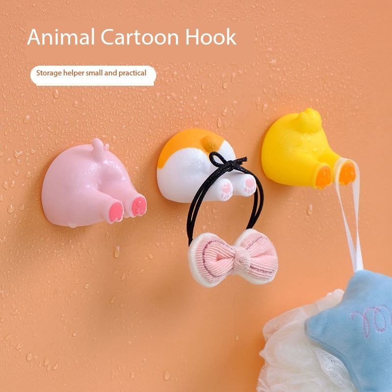 Kawaii Bathroom Hooks Animal Tail Toothbrush Toothpaste Shelves Wall Rack Hanging Cartoon Children Brush Teeth Storage Holders