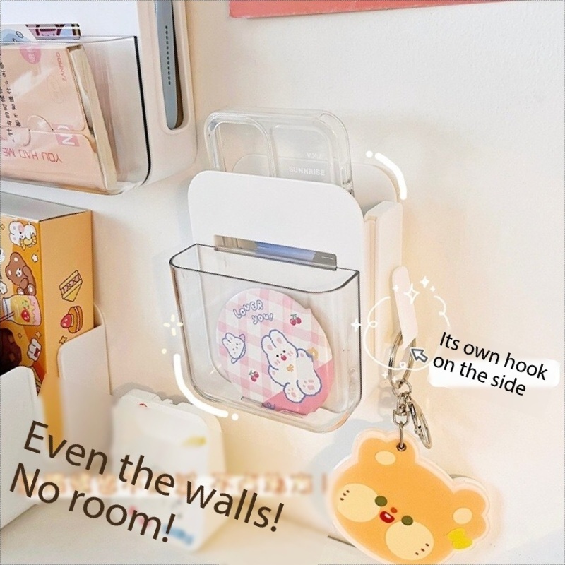 White Bedroom Wall Storage Rack Detachable Plastic Remote Control Storage Box Space Saving Hanging Mobile Phone Holder