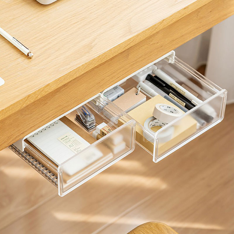 Under desk drawer, hidden storage box, adhesive shelf, desk, dormitory, home