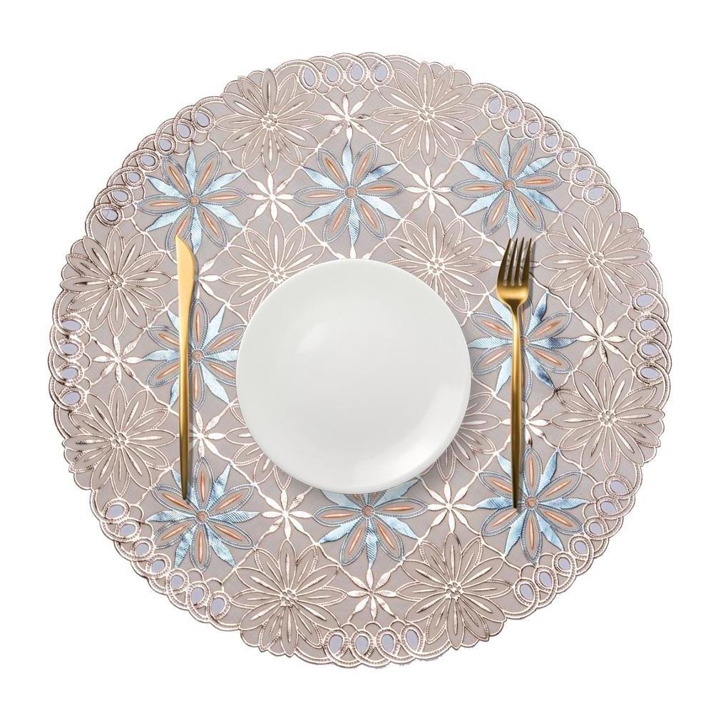 hot sale vinyl new design ellipse overlays pvc lace placemats