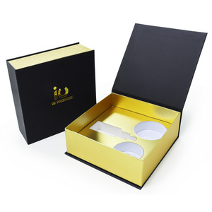 Custom Luxury Handmade Gift Boxes Book-Shape Rigid Paper EVA Foam Insert Embossed Cosmetics Cutter Packaging Gold Foil Stamping