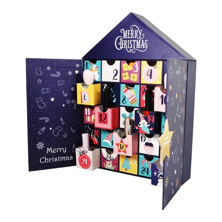 12/24/28 Days Christmas Tree Advent Calendar Packaging Box Made of Kraft Paperboard Hard Paper Embossed with Stickers