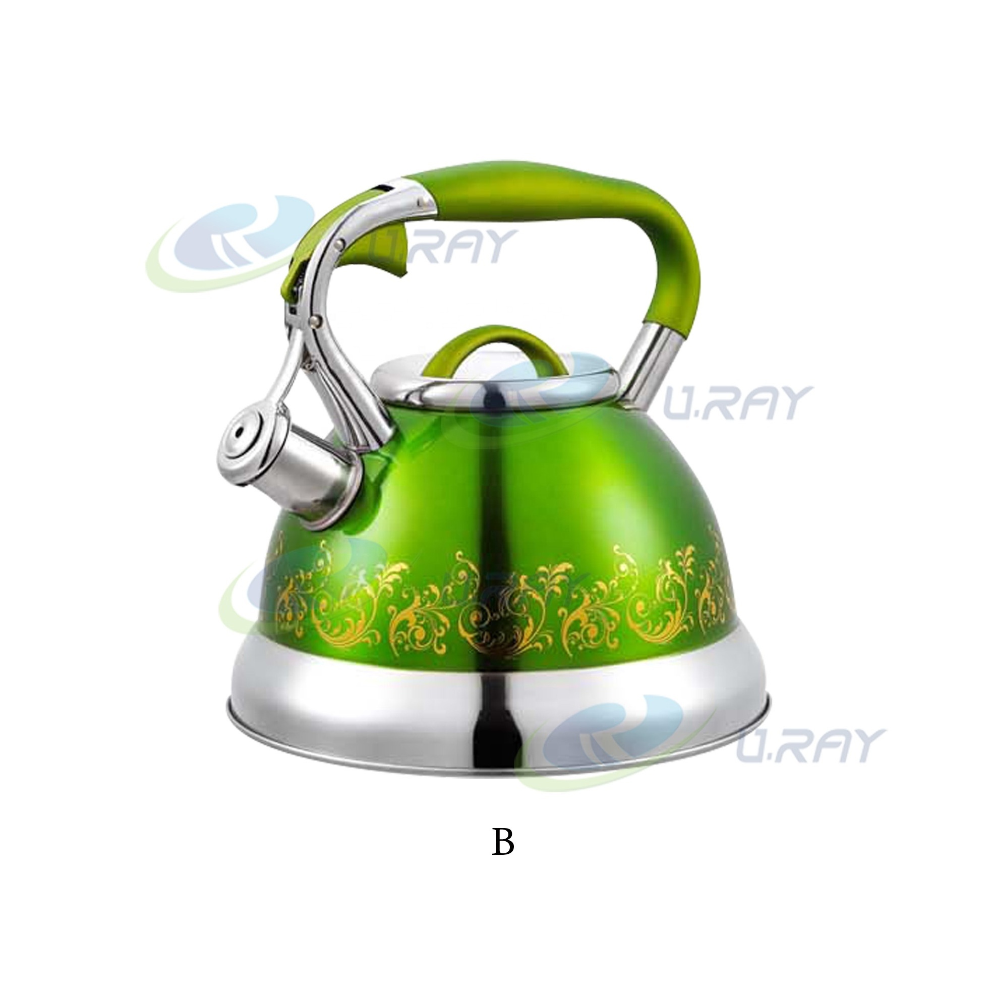 3.0L zinc-base alloy semi-automatic handle starting whistling kettle teapot with painting