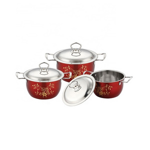 China manufacturers hotpot set kitchen cookware casserole stainless steel painting dish set with painting flower