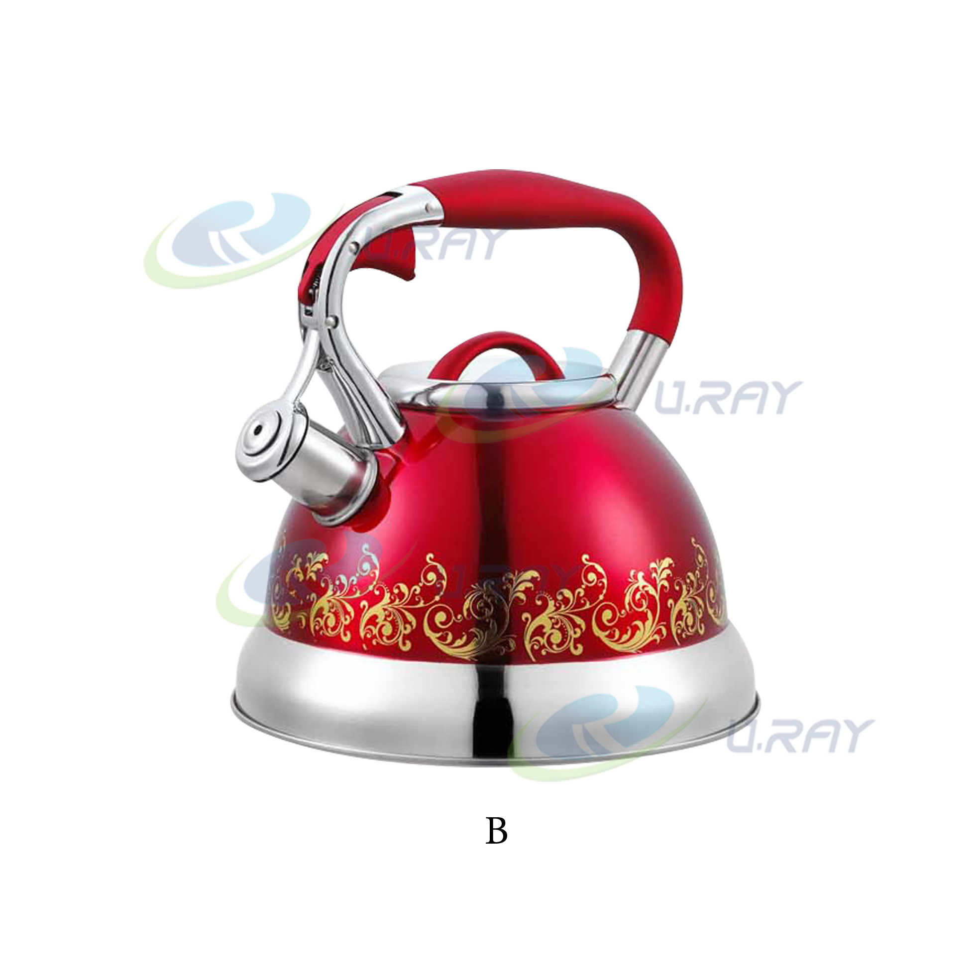 3.0L zinc-base alloy semi-automatic handle starting whistling kettle teapot with painting