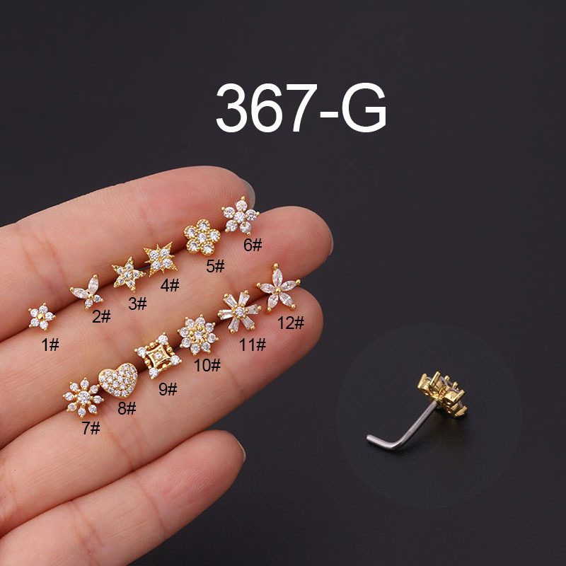 New 18K Gold Stainless Steel Micro Inlaid Zircon Geometric Flower Nose Nail Nose Rings Real Piercing Jewelry Womens Gift