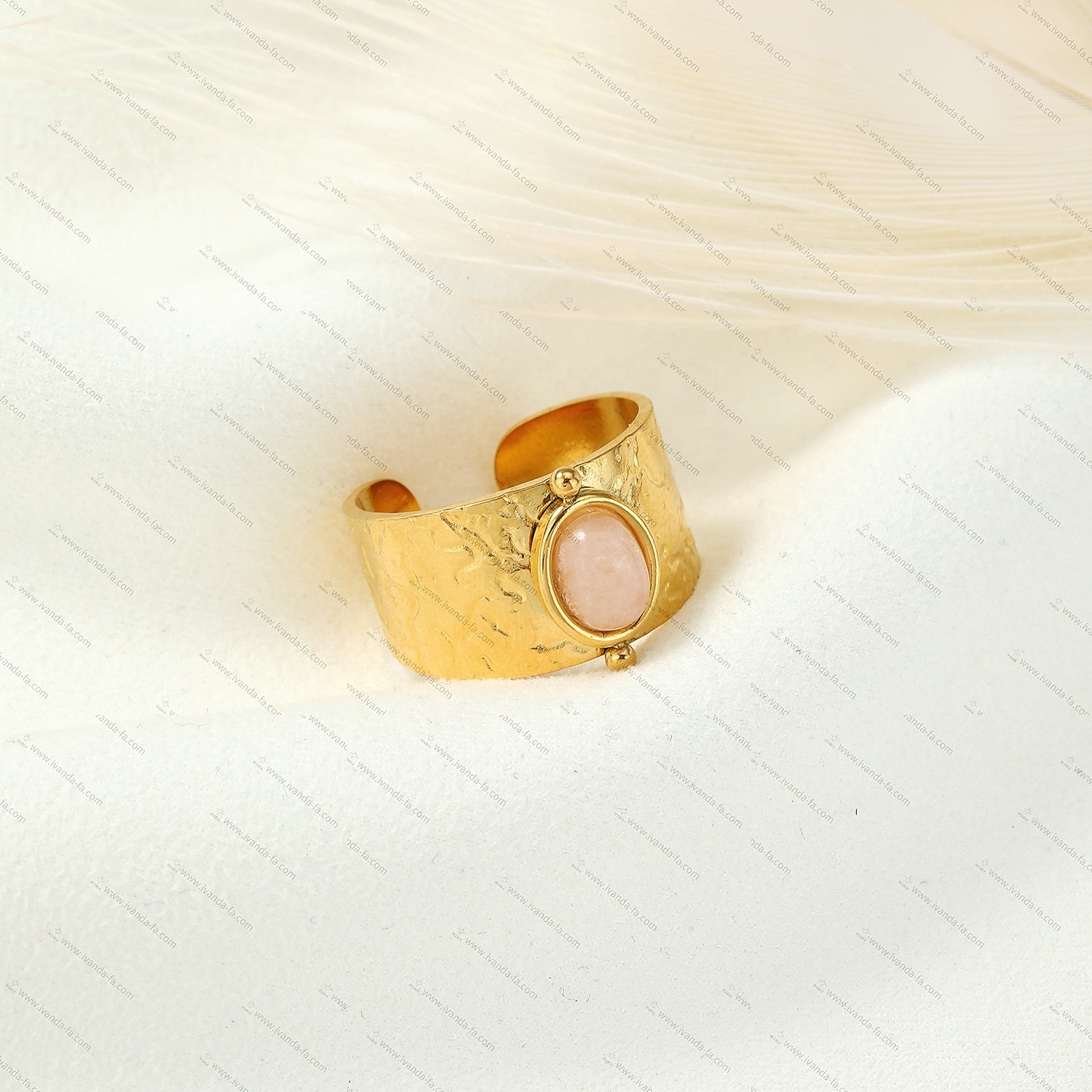 Medieval Classic Custom Open Adjustable 18K Gold Plated Stainless Steel Natural Stone Gemstone Gold Ring