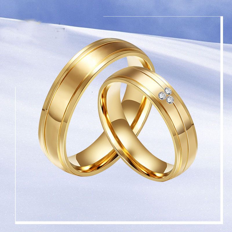 Fashion 18K Gold Stainless Steel Finger Engagement Wedding Couple Ring Wholesale