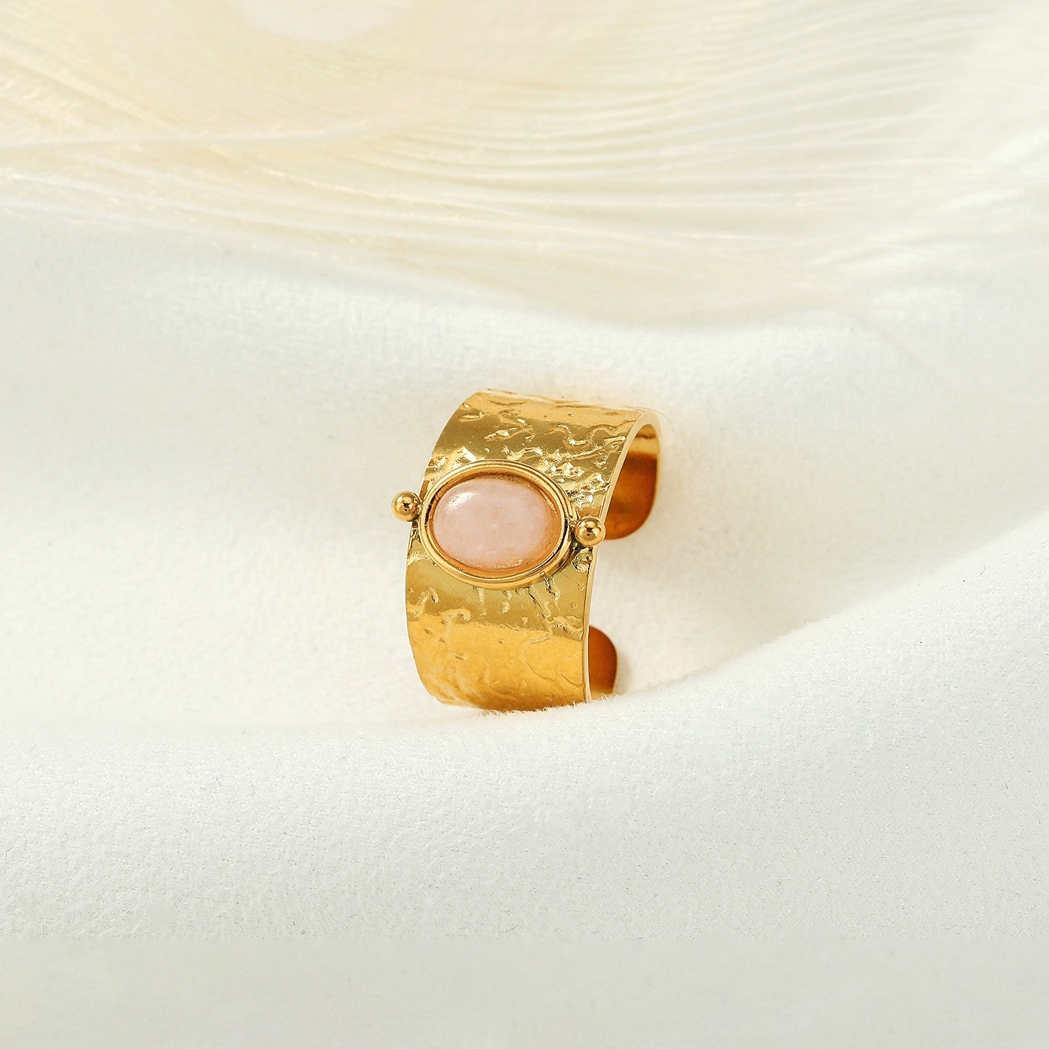 Medieval Classic Custom Open Adjustable 18K Gold Plated Stainless Steel Natural Stone Gemstone Gold Ring