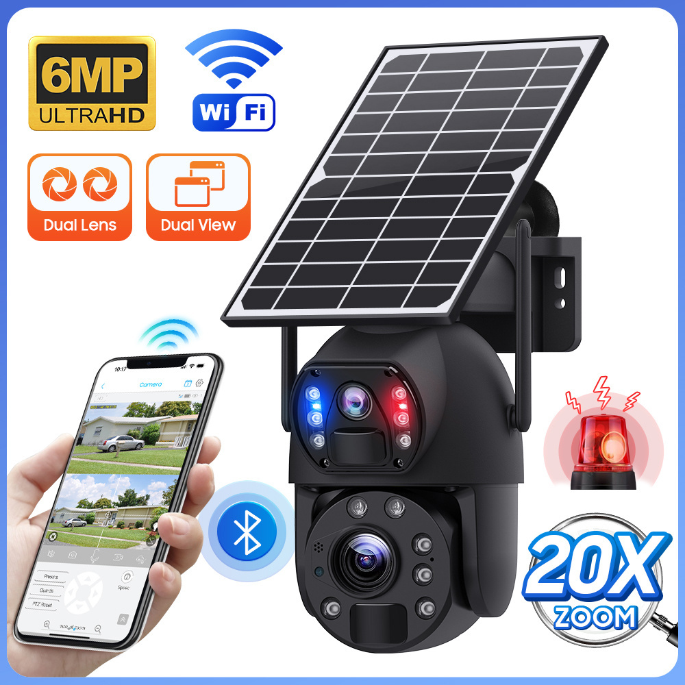 Two-way Audio Built-in Mic & Speaker Human Detection 6MP Wifi Dual Lens Dual View Laser IR 20X Zoom Solar Powered Outdoor Camera