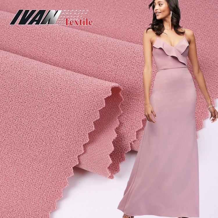 New Arrival China Manufacturer Knitting Pink Dyed Polyester Elastane Spandex Scuba Crepe Material Fabric for Dress