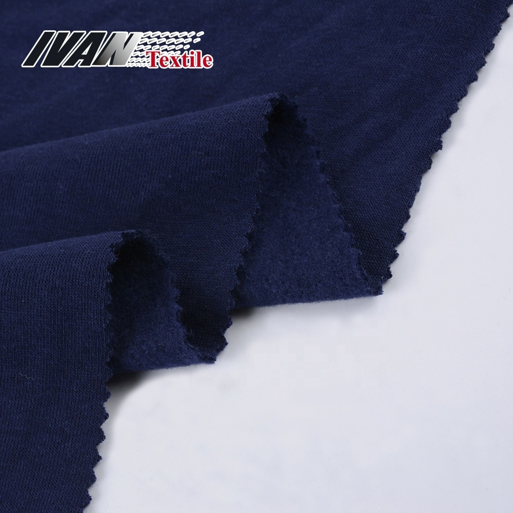 Hot sale knit plain CVC one side brushed fleece polyester cotton fabric for sweatshirt