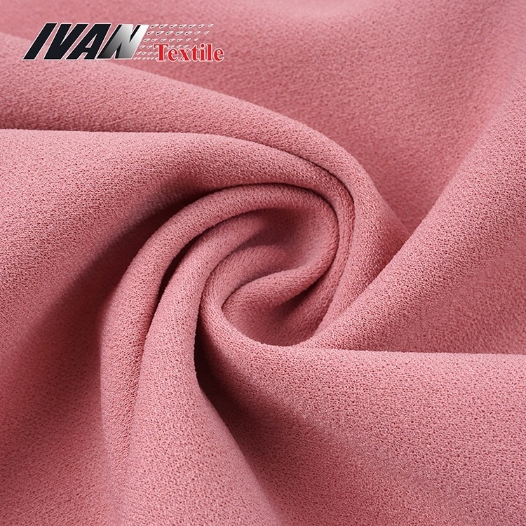 New Arrival China Manufacturer Knitting Pink Dyed Polyester Elastane Spandex Scuba Crepe Material Fabric for Dress