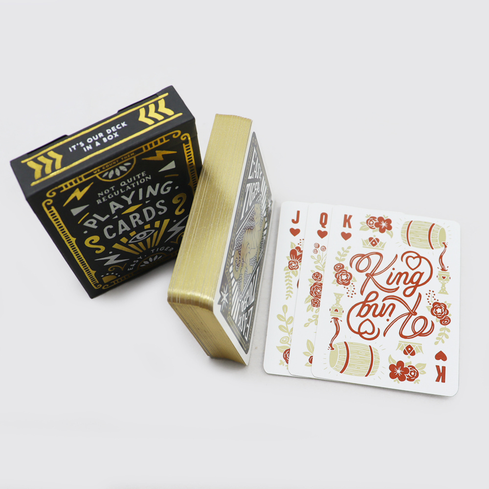 Custom printed your logo high quality black gold edge playing cards printing make advertising tiger gold foil playing card