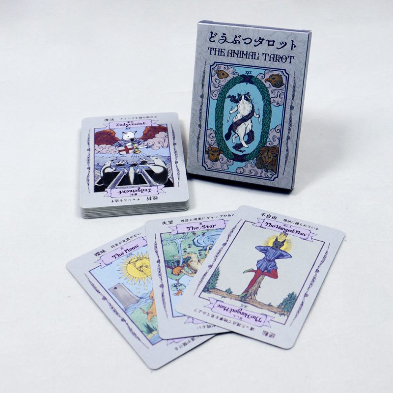 custom printed light purple Japanese edition cute cat tarot cards for beginners print design lightweight travel tarot card